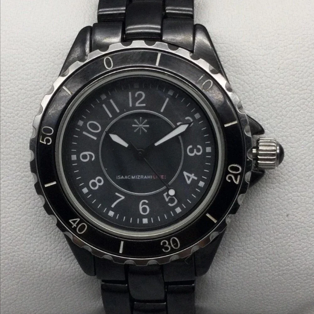Isaac Mizrahi Live Women's Watch 34mm Black Ceramic Bracelet New Battery 6